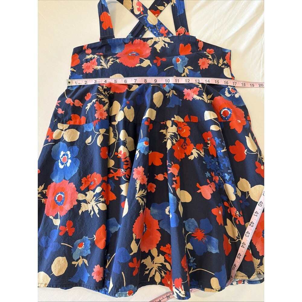 Peter Som Floral Mini Dress Sz 10 Blue Red Tie Back Babydoll Sundress Pockets EU - Picture 11 of 16